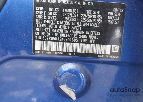 2019 Honda Hr-V Sport from USA, damaged, VIN 3CZRU5H12KG701685